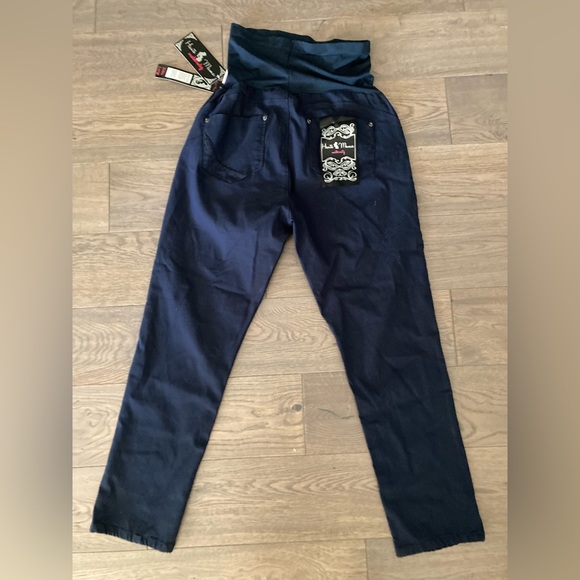 Maternity Stretch Belly Dark Blue Navy Elastic Skinny Leggings Tights Pants - Picture 1 of 5
